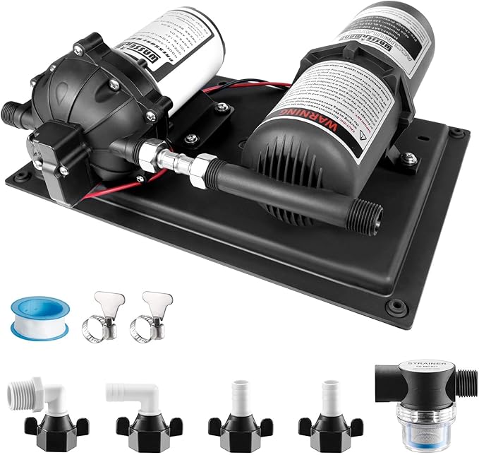 WASSERMANN 12V Boat Water Pump and Accumulator Tank System, 7.0GPM 75PSI Self Priming Water Diaphragm Pump with 1L 10 PSI Pre-Pressurized Accumulator Tank, Pressure Switch, for Boat Garden RV Camping