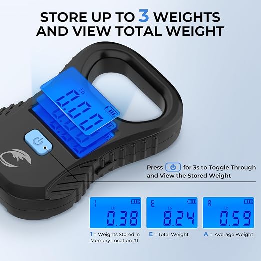 Calamus Lightweight Fish Scale – Rechargeable Digital Scale with USB Cable, 55lb Capacity, Multi-Units Pound/Ounces & Kilograms, High Accuracy, Backlight LCD Display, Fishing Gifts for Men