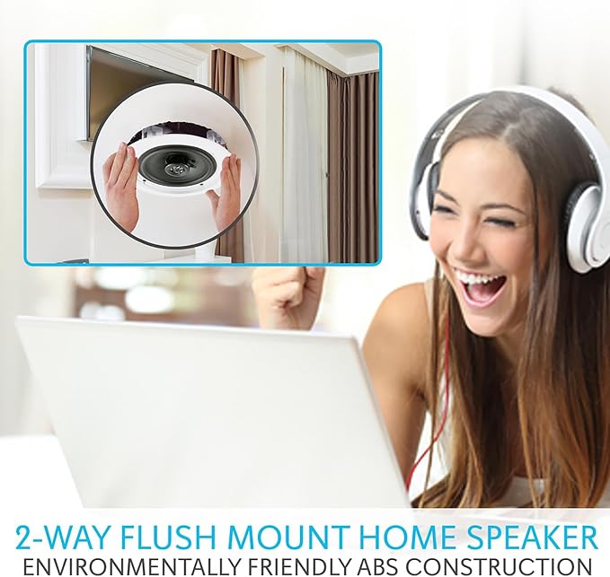 Pyle 6.5” Pair Bluetooth Flush Mount In-wall In-ceiling 2-Way Speaker System Quick Connections Changeable Round/Square Grill Polypropylene Cone & Polymer Tweeter Stereo Sound 150 Watt (PDICBT652RD)
