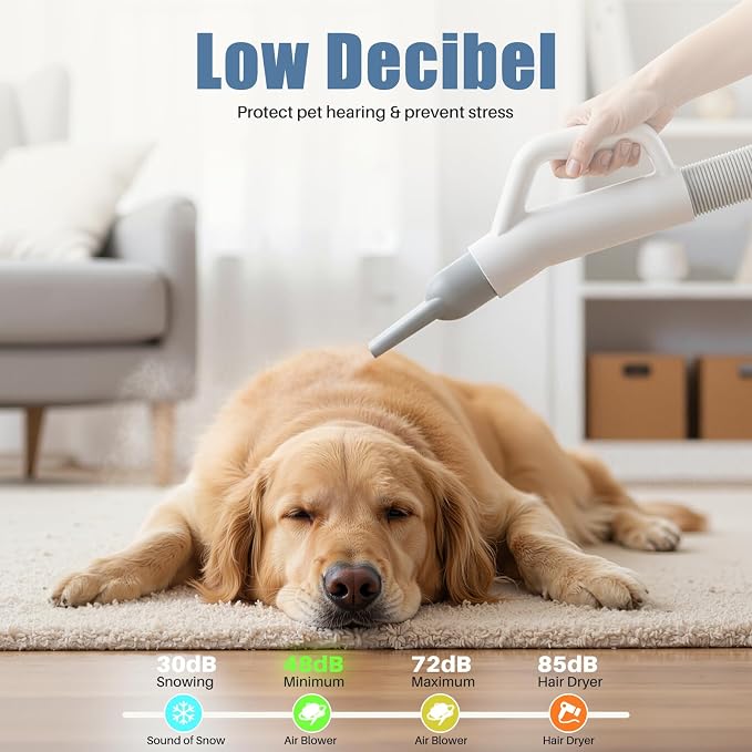 Dog Hair Dryer, Low Noise Pet Dryer for Cats, 1550W High Velocity Pet Blow with Heater for Grooming, Dogs Other Animals Hair Trimmer, White