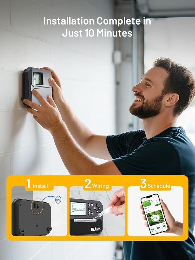 Indoor Smart Sprinklers Controller WiFi, Irrigation Controller Easy Use App Enabled, 8 Zone + 16 Plans, Save Water Auto Skip Rain, Freeze & Wind, 10 Minutes Install