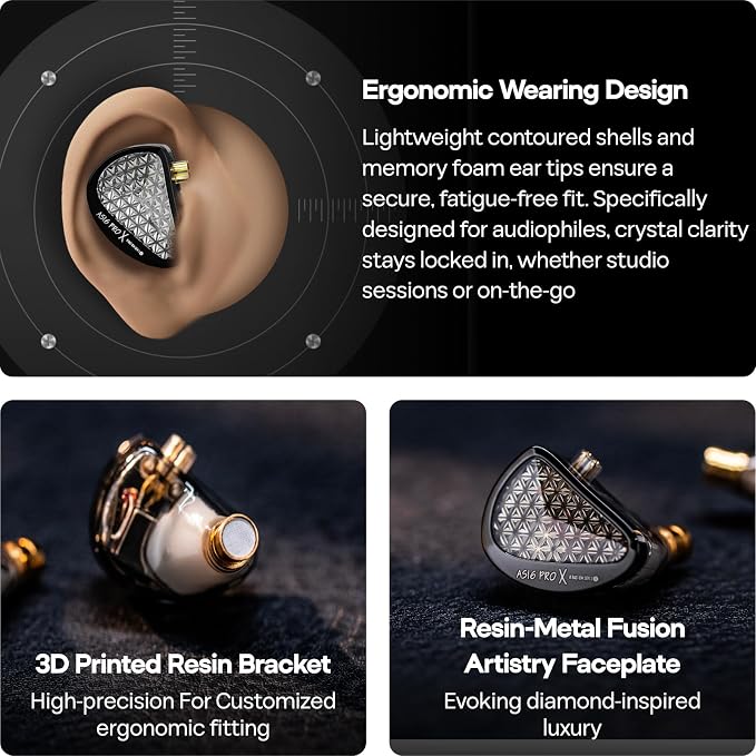 KZ AS16 PRO X in Ear Monitor, 16BA HiFi Wired Earbuds, Professional IEM Earphones with Precision Electronic Crossover, Sparkling Diamond-Like Design for Musician Audiophiles (with Mic)