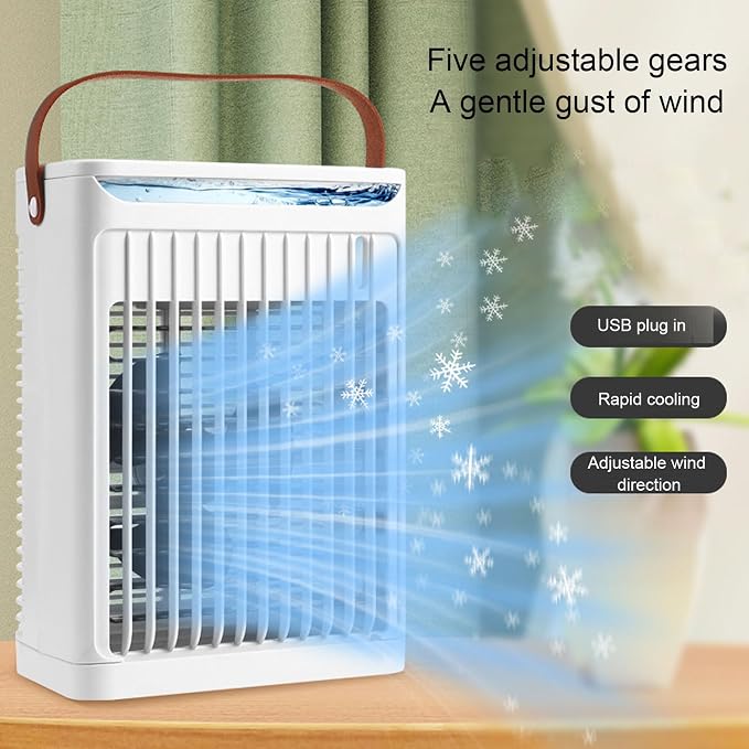 Portable Air Conditioner 2-in-1 Cool Mist Humidifier with 5 Speeds Fan 7 LEDs 680ml Tank USB Desktop
