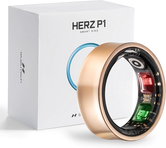 Herz P1 Smart Ring for Women & Men - (Size 6) 24/7 Health Metrics Fitness Ring, Tracks 20+ Biometrics, 6 Day Battery Life, Waterproof Stainless Steel, Free APP for iOS Android, No Subscription