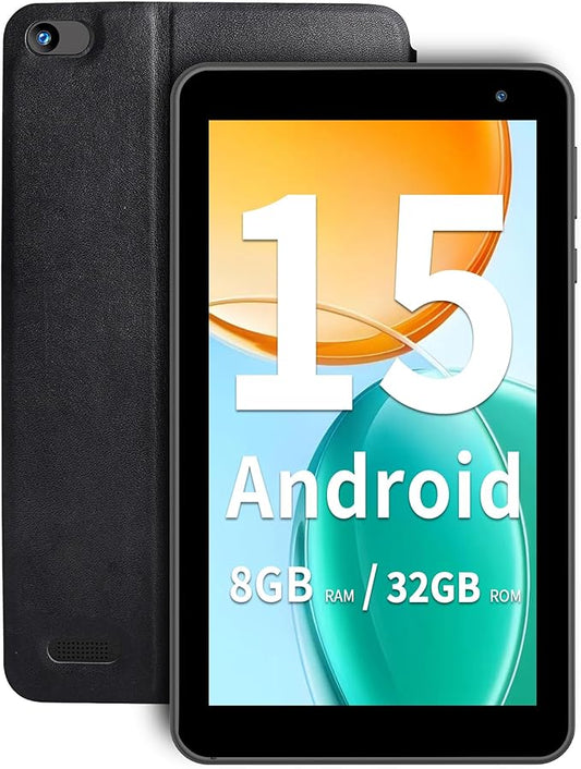 VASOUN Android 15 Tablet 7 inch 2025, 8GB（3GB+5GB Expand） RAM 32GB ROM, 5-Core Processor, Ultra-Portable, 5G WiFi 6, 3500mAh Battery, Kids & Travel Tablet with Case