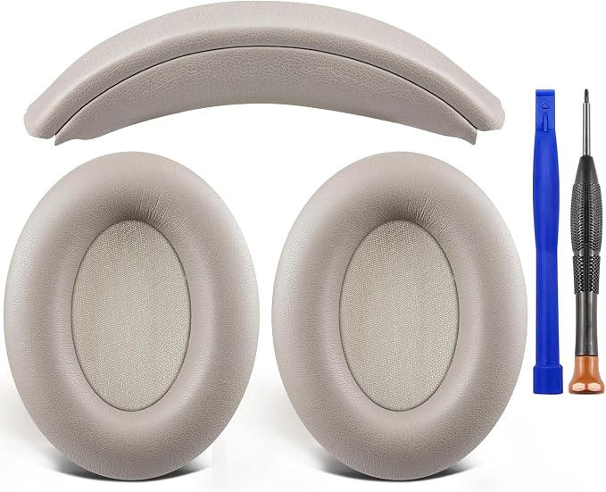 SOULWIT Ear Pads Cushions + Headband, Replacement Kit for Sony WH-1000XM3 (WH1000XM3) Over-Ear Headphones, Replacement Headstrap Pad & Earpads Repair Part - Silver