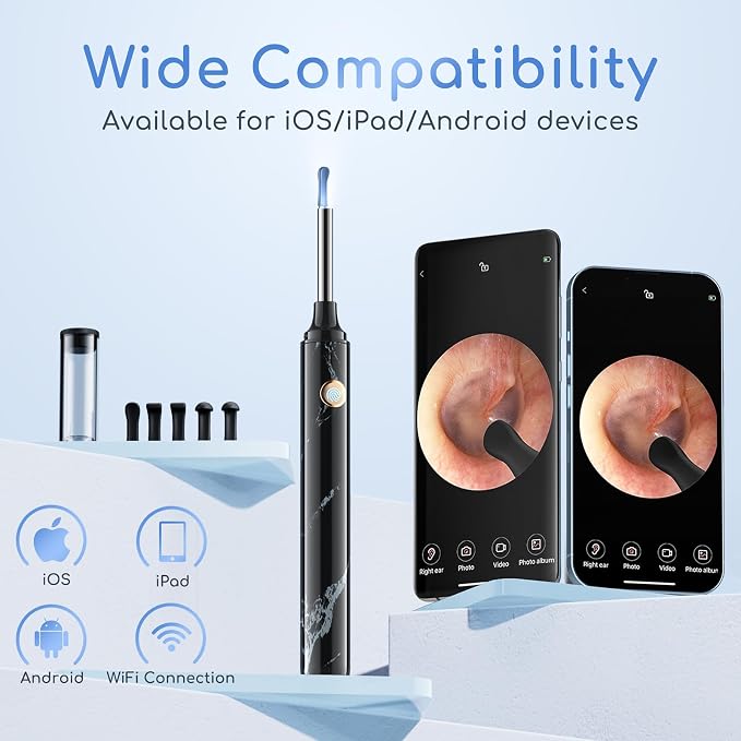 Earwax Removal - Electric Ear Irrigation Kit with 4 Pressure Modes, Ear Cleaner with Camera, 1080P Otoscope, Ear Cleaning Tool with 7-Piece Set, Earwax Removal Kit for Daily Cleaning(White)