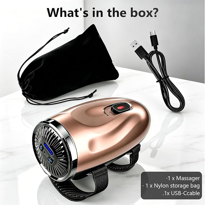 Professional Handheld Palm Massager with Adjustable Straps, 5 Modes, 2600mAh USB Rechargeable Vibrating Massager for Barber Salon, Neck & Scalp Care（Rose Gold）