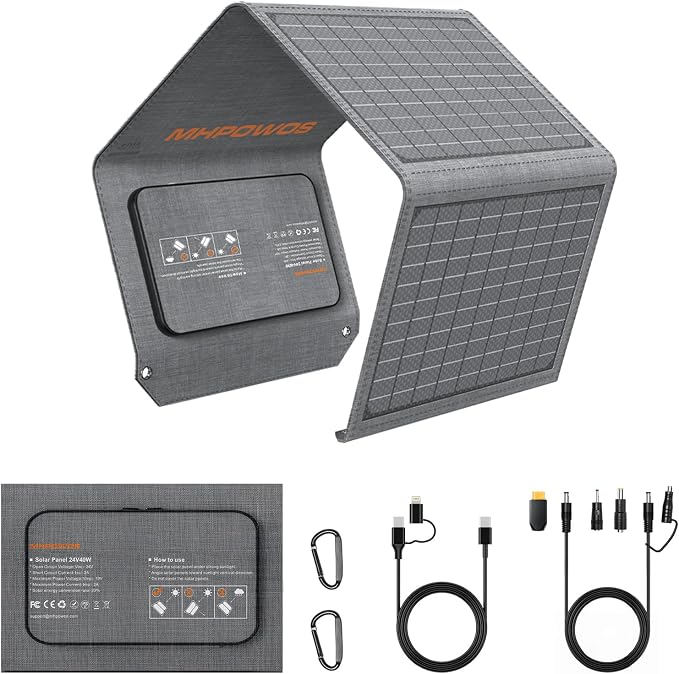 [Upgraded] MHPOWOS 40W Portable Solar Panel Charger with Triple Output (USB-C/USB-A/DC), 23% High-Efficiency & IP65 Water Resistant, Ultra-Compact Design for Backpack Camping Hiking Phone Power Bank