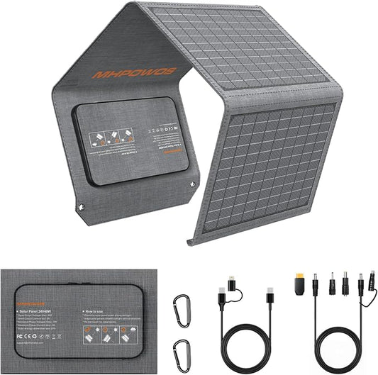 [Upgraded] MHPOWOS 40W Portable Solar Panel Charger with Triple Output (USB-C/USB-A/DC), 23% High-Efficiency & IP65 Water Resistant, Ultra-Compact Design for Backpack Camping Hiking Phone Power Bank
