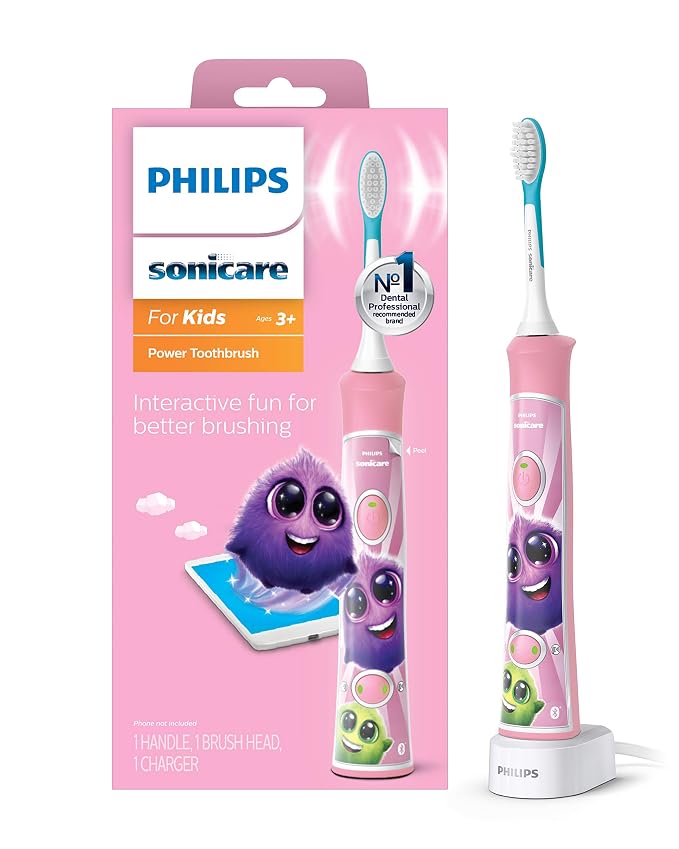 Philips Sonicare for Kids 3+ Bluetooth Connected Rechargeable Electric Power Toothbrush, Interactive, Pink, HX6351/41 & 1100 Electric Rechargeable Power Toothbrush, White Grey HX3641/02