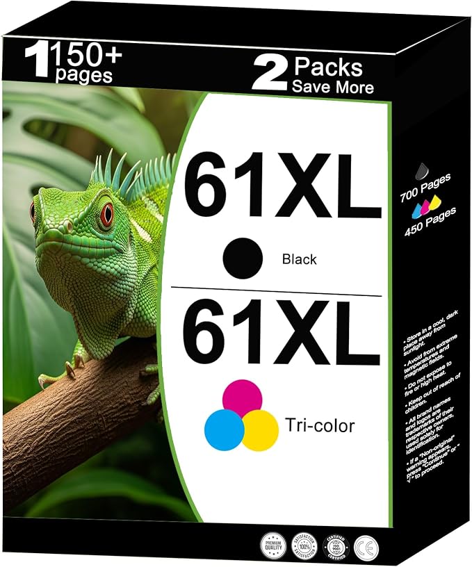 61XL Ink Cartridge for HP 61 XL Black Combo (2-Pack) Replacement for HP61 HP61XL for 5530 4500 2620 4630 2540 4502 3050 1510 4632 4501 2542 2514 3510 4635 3050a 5535 4610 Printer with V10.1.1 Chip