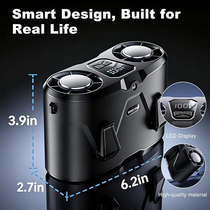 Rechargeable Waist Fan with Ice Cooling, High-Speed Neck Belt Clip-on Fan with 10 Gears, LED Display & Flashlight, Hands-Free Personal Fan for Work Outdoor Travel, Black