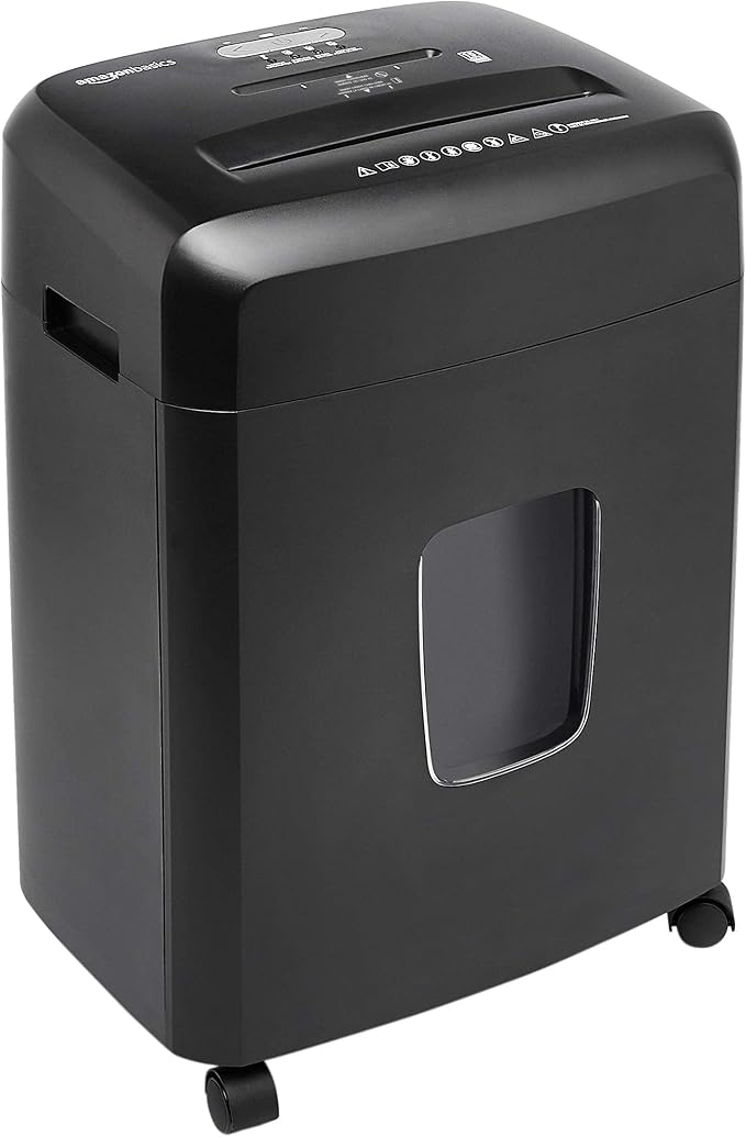 Amazon Basics 15-Sheet Cross Cut Paper Shredder for Home and Office, CD/Credit Card Shredder with 6 Gallon Wastebasket, Black