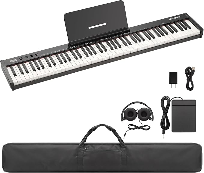 GarveeLife 88 Key Keyboard Piano, Full-Size Electric Keyboard Piano for Beginners, Portable Electric Piano with Sustain Pedal, Headphones, Handbag, Bluetooth, USB MIDI