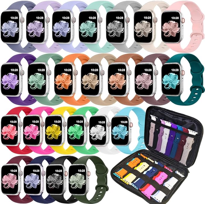 24 Pack Sport Band Compatible with Apple Watch Bands 38mm 40mm 41mm 42mm 44mm 45mm 46mm 49mm for Women Men,Silicone Strap with Watch Band Organizer for Watch Ultra Series 11 10 9 8 7 6 5 4 SE/SE 3nd