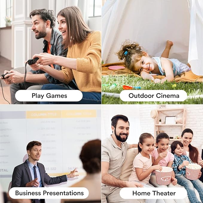 Core Innovations Mini Projector Portable Home Theater Projector, 150"" Display, HDMI USB VGA Compatible Movie Projector for Bedroom, Indoor & Outdoor Use, Built-in Speaker, Remote Control (White)