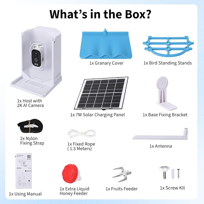 GarveeLife Smart Bird Feeder with 2K Camera & AI Recognition - Solar Powered, 2l Capacity, Night Vision, App Alerts, Auto Capture Photos/Videos for Bird Watching (Blue)