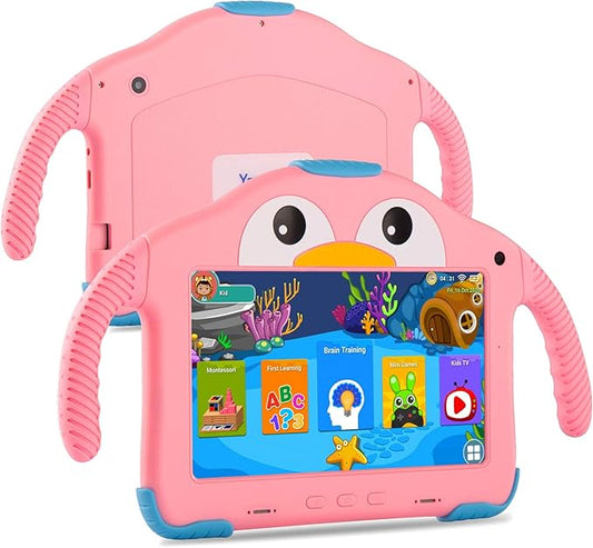 Kids Tablet 7 inch Tablet for Kids 3-7 32GB Toddler Tablets With Case WiFi Youtube Parental Control Kid Android Tablets for Toddlers Children Software Installed Lots of Learning Content for Girls 3-12