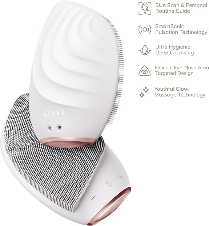 GESKE SmartAppGuided™ Sonic Facial Brush 5 in 1 | Vibrating Electric Facial Cleansing Brush | Soft Silicone Brush | Professional Facial Cleanser | Skin Cleanser & Exfoliator | Face Massager
