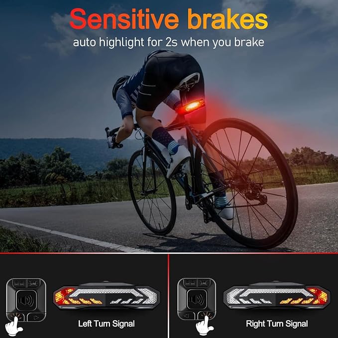 USUPERINK Turn Signals for Ebike, Bike Turn Signals, Bike Blinkers Front and Back, Bike Tail Light USB Rechargeable with Horn, IP65 Waterproof Anti-Theft Alarm, Auto On Off, for Bicycle,Ebike,Scooter