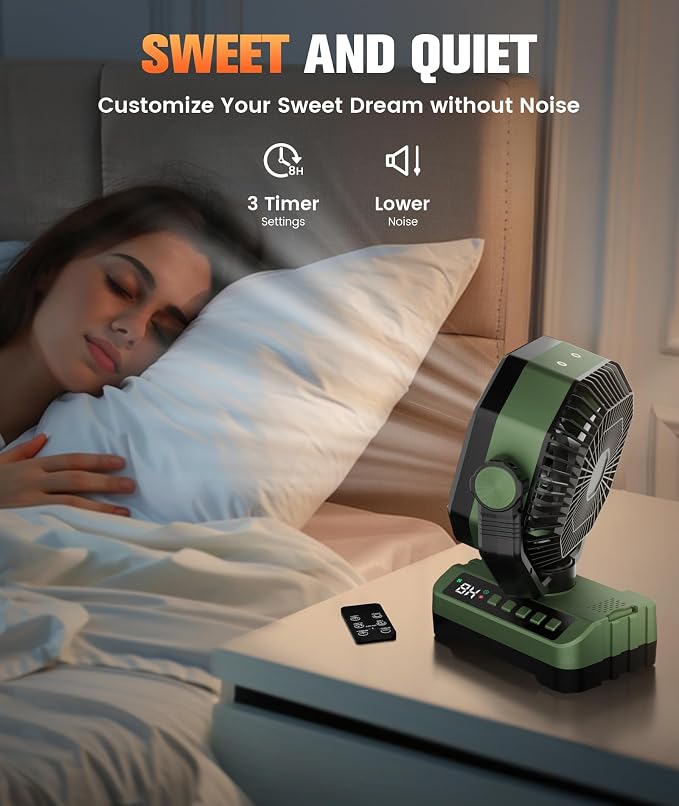 Camping Fan Battery Powered Fan - Rechargeable with Starlight, 20000mAh Battery Operated Outdoor 5 Speed Desk Fans with LED,Hook,Remote Control, Timer,Personal Fans for Tent, Power Outage, Fishing