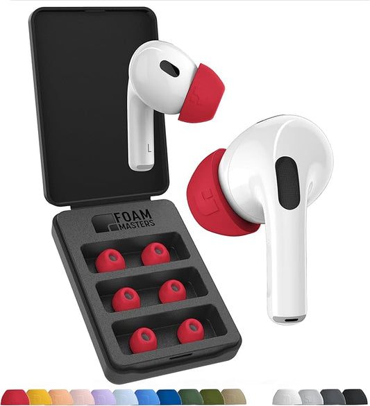 Foam Masters Ultra-Premium Memory Foam Ear Tips for AirPods Pro 1st & 2nd Gen | 3 Pairs | New Ver. | Secure Fit | Super Comfort | Better Noise Cancel | Replacement Buds (Small, Red)