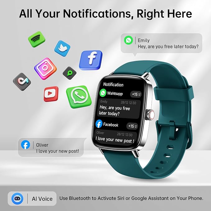 Tensky Smart Watch for Women, 1.85" HD AMOLED Fitness Tracker (Answer/Call) with 24/7 Heart Rate/Sleep/SpO2 Monitor for iPhone & Android, 120+ Sports Modes Smartwatch with IP68 Waterproof, 2 Bands