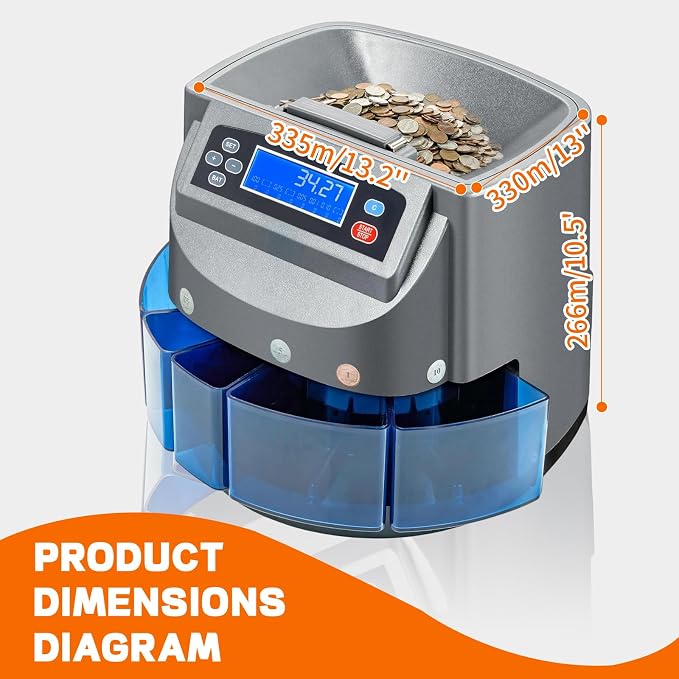 Coin Counter Machine,Coin Sorter Machine with LCD Display,Electric Coin Sorter Sort 270 Coins/Minute,500 Coins Capacity Automatic Change Counter,Applicable for Coins 1¢, 5¢, 10¢, 25¢, 1 Dollar