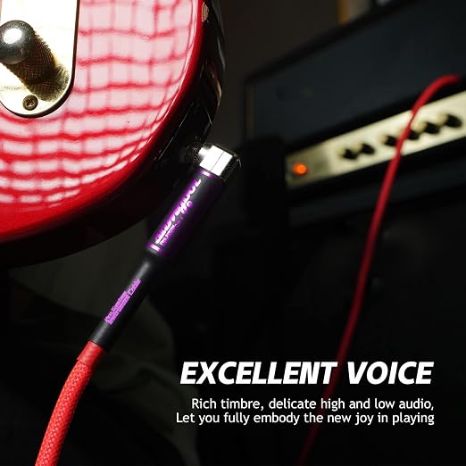 10ft Guitar Cable, 1/4 Inch Straight/Angle Instrument Cable, Electric Cord Amp Cord for Bass Amp and Instruments (CC Rose Braided)
