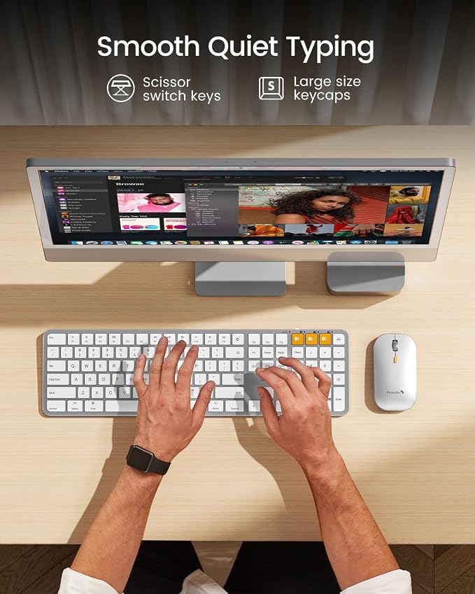 ProtoArc Backlit Bluetooth Keyboard and Mouse for Mac, KM100-A Full Size Wireless Keyboard Mouse for Mac, Multi-Device, Rechargeable, No USB, for MacBook Pro/Air, iPhone, iPad, White Silver