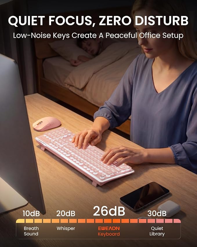 Wireless Keyboard and Mouse Combo with White Backlit Pudding Keycaps, Bluetooth & 2.4G, 2000mAh Rechargeable, Full Size, Metal Panel Quiet Computer Keyboard Set for Windows PC Desktop - Pink