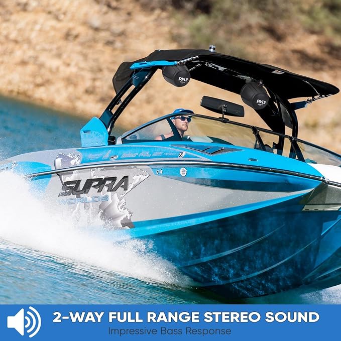2-Way Dual Waterproof Off-Road Speakers - 5.25 Inch 1000W Marine Grade Wake Tower Speakers System, Full Range Outdoor Audio Stereo Speaker for ATV, UTV, Quad, Jeep, Boat - Pyle PLUTV51BK