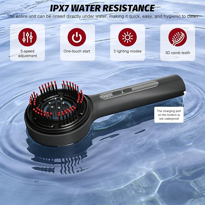 Electric Scalp Massager with 3-in-1 Hair Oil Applicator, Cordless Head Massager IPX7 Waterproof, Portable Scalp Brush for Deep Relaxation, Home, Travel & Shower Use