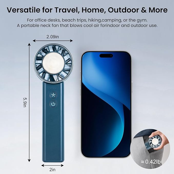 Foldable Handheld Fan with Ice Cooling - 4 Speed Rechargeable Mini Portable Fan, Ultra-Lightweight Personal Air Cooler for Desk, Travel and Makeup, Blue