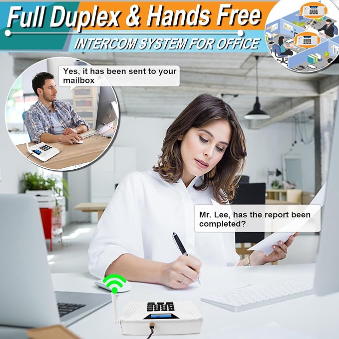 Intercoms Wireless for Home Hands Free, 2024 Upgraded Intercom 5300ft with Automatic Answer, 9 Channel Full Duplex Home Intercom System Fit for Hospital Business House(6 Packs White) ﻿