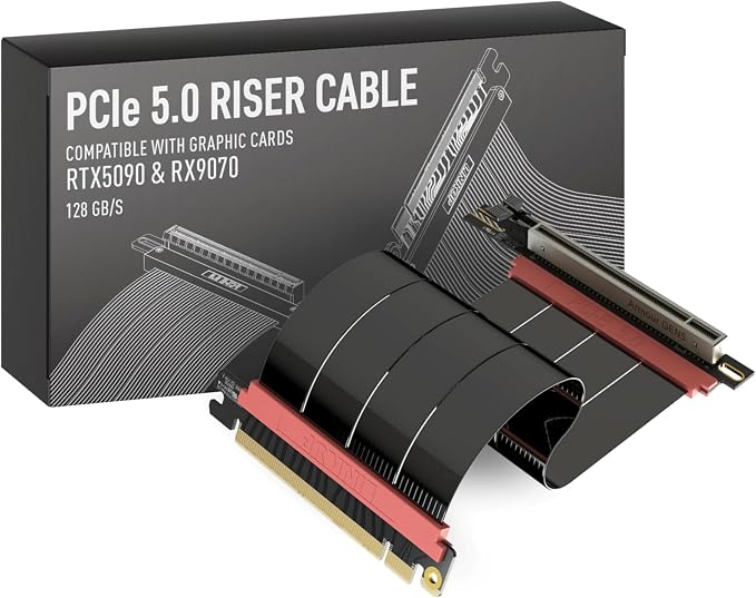 LINKUP PCIE 5.0 Riser Cable | for Vertical GPU Mount | Right Angle | Graphics Card GPU Ready | Usable with PCIe 4.0 & RX 9070/ RTX5090 | 40cm (Total Length: 44cm)