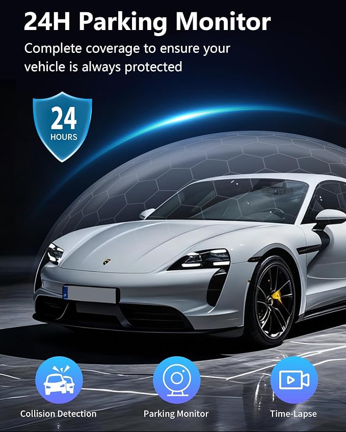 4 Channel Dash Cam Front and Rear with 360° View for All-Round Protection, 4-Way Recording, Built-in 5G WiFi & GPS, APP Control, 8 IR LEDs, 24H Parking Monitor, G-Sensor, Free TF Card (32, GB)