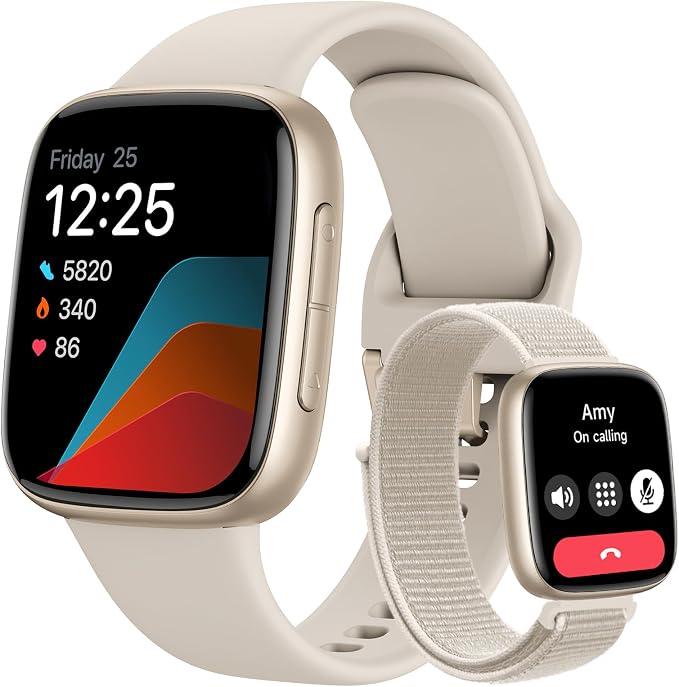 Tensky Smart Watch for Men/Women iPhone & Android, 1.85" AMOLED Screen Fitness Tracker with Bluetooth Call, 3ATM Waterproof 24/7 Heart Rate/Sleep/SpO2 Monitor, Pedometer, 120+ Sport Modes, White