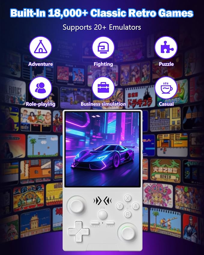 XF40V Retro Handheld Game Console, Retro Gaming Console 4.0 Inch 4K HD IPS Screen, Linux Open Source System, 18000+ Classic Games, Portable Pocket Video Gaming for Adults (64G White)