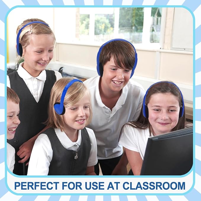 100 Pack Classroom Headphones,Bulk Headphone for Kids Student School, Wired On-Ear Headphones for Chromebook Laptop Computer, Bulk Wholesale, 3.5mm Jack(Blue)