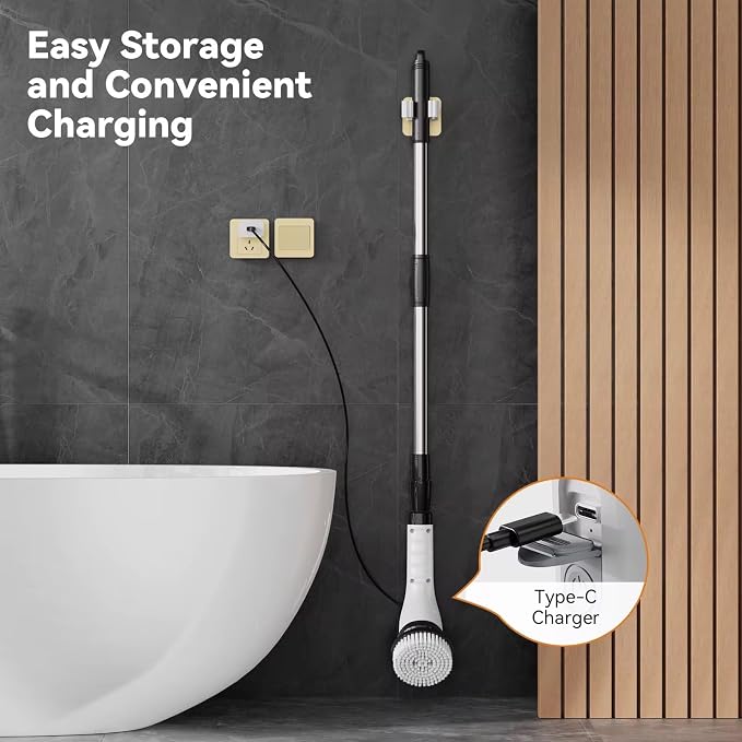 Electric Spin Scrubber, Cordless Power Cleaning Brush with 7 Replaceable Brush Heads, Waterproof Rechargeable Scrubber for Bathroom, Kitchen, Tile & Grout