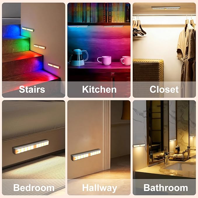 Under Cabinet Lights with Remote Control,15 Colors Under Cabinet Lighting Wireless,Rechargeable Battery LED RGB Night Light Bar withTimer,Dimmable Under Counter Lights for Indoor Kitchen,3Pack