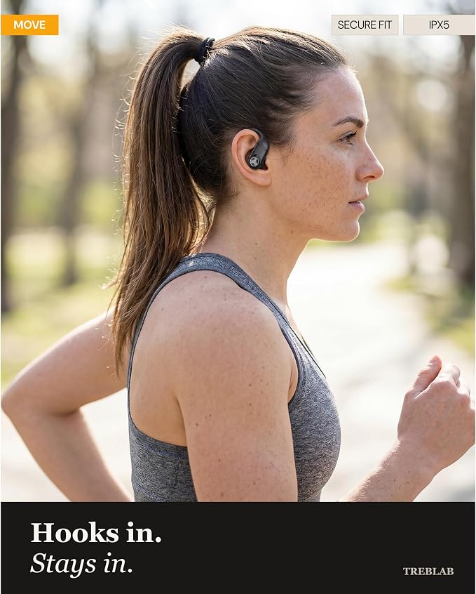 TREBLAB X4 Over the Ear Earbuds Wireless Bluetooth, 11H, IPX5 | Bluetooth Headphones Waterproof IPX5, 2500mAh Powerbank Case, Wireless Charging, Gaming Mode 60ms, ENC Mic, Sport Hook Fit