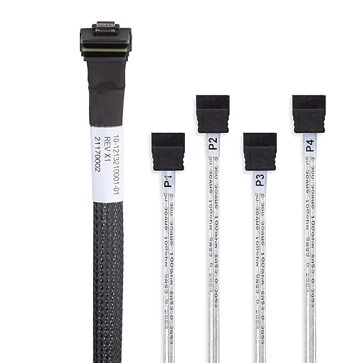 10Gtek MiniSAS SFF-8087 Fan-Out Cable Breakout to 4xSATA, 6Gbps High-Speed Cable for RAID Controllers, Servers & Storage Enclosures, 8087 Right Angle, 0.5-m(1.6ft)