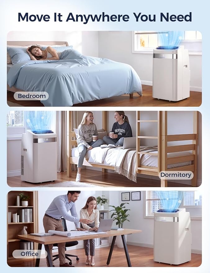 Portable Air Conditioner 12000 BTU, Cools Rooms up to 550 Sq. Ft, Portable AC, Dehumidifier & Fan Mode, Sleep Mode, 24-Hour Timer, Remote Control, Window Installation Kit 1 piece