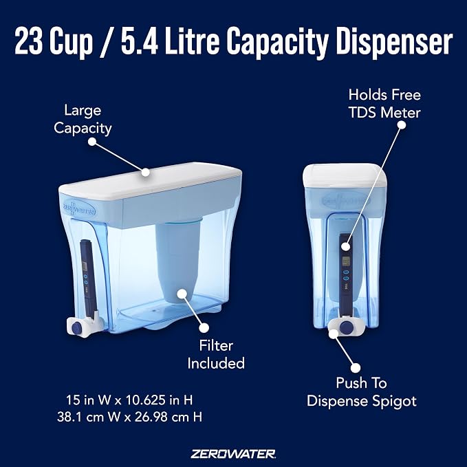 Silonn Ice Maker Countertop & ZeroWater 23-Cup 5-Stage Water Filter Dispenser 0 TDS for Improved Tap Water Taste - IAPMO Certified to Reduce Lead, Chromium, and PFOA/PFOS