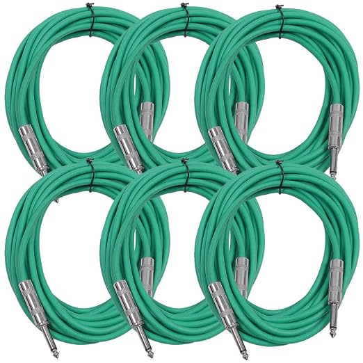 Seismic Audio - SASTSX-25 (6 Pack) - 25 Foot TS 1/4" Guitar, Instrument, or Patch Cables Green