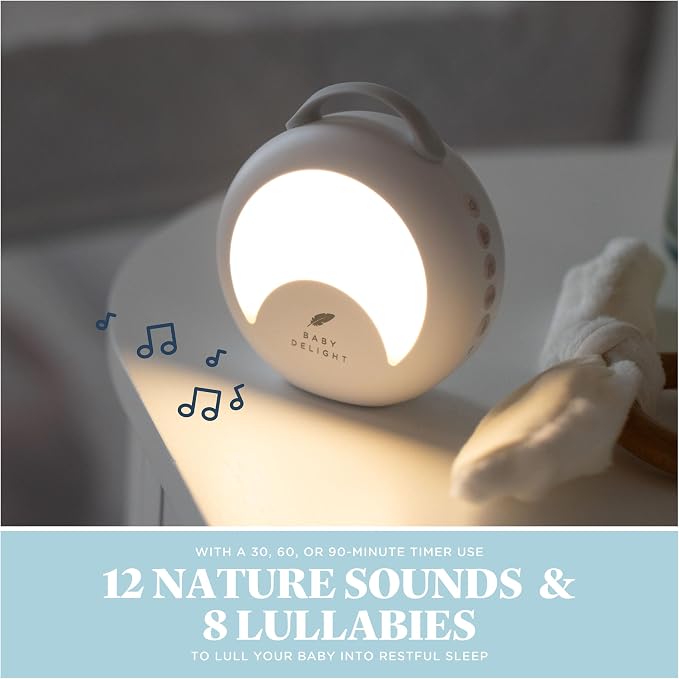 Baby Delight Dewdrop White Noise Sound Machine | Portable Travel Nightlight | 30 Sleep Sounds | Lullabies, Nature Sounds, White Noise & More | 8 Light Colors | Voice Recorder | Rechargeable