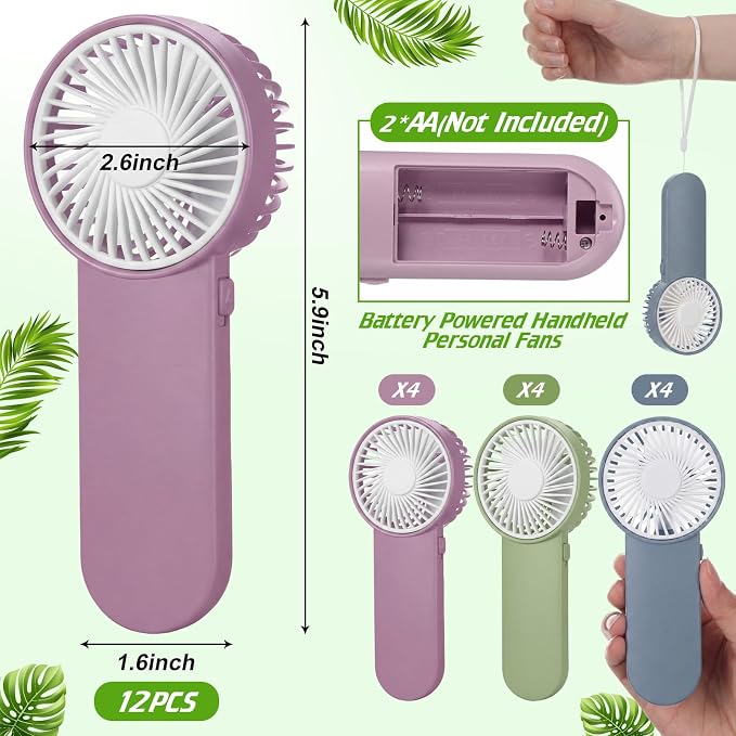 Sumind 12 Pcs Small Personal Portable Fan Mini Handheld Bulk 1 Speed Electric Cute Battery Powered for Neck Lash Makeup Women Men Travel Camping Indoor Outdoor Summer (Morandi Colors)